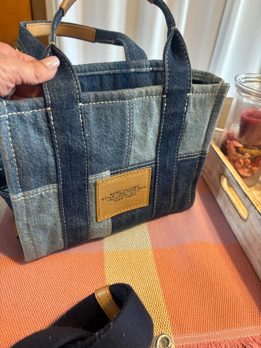 Marc Jacobs Denim Patchwork Tote with Tan Leather Trim - Picture 2 of 3